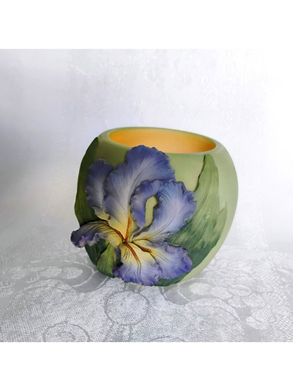Ibis & Orchid Candle Holder, Bearded Iris Flower, Votive, Tealight, Floral Vase